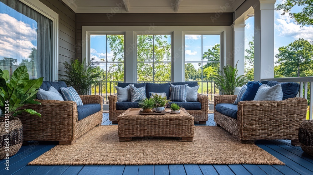 Cozy porch with seating and plants, perfect for relaxation. Cozy porch with seating and plants, perfect for relaxation.