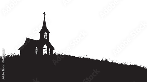 Chapel silhouette isolated in White background