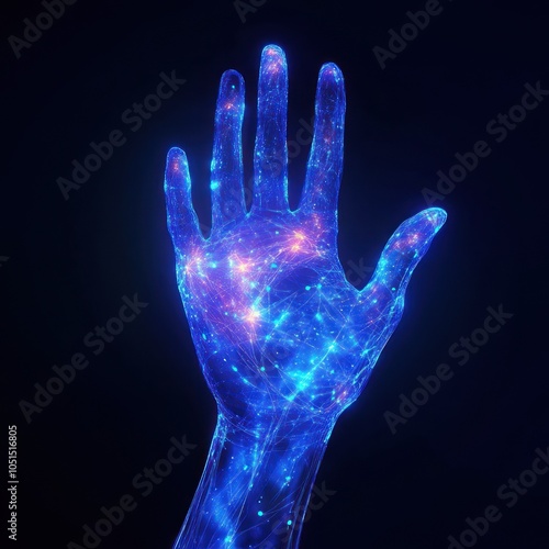 Futuristic digital hand with interconnected networks. photo