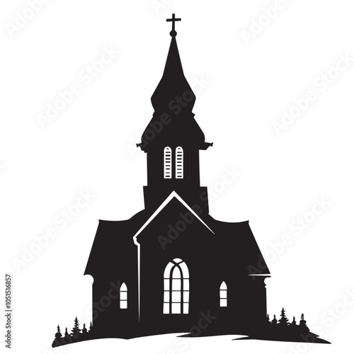 Chapel silhouette isolated in White background