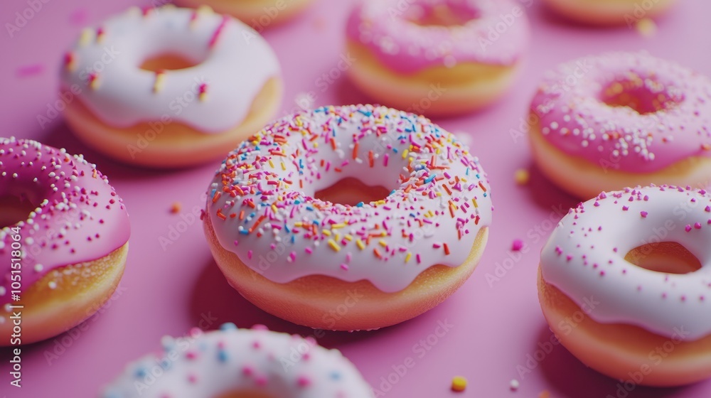 Colorful Donuts on Pink Background Colorful Donuts on Pink Background