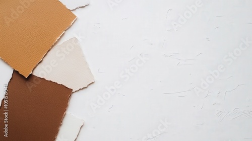 Torn color paper pieces on a white isolated background. photo