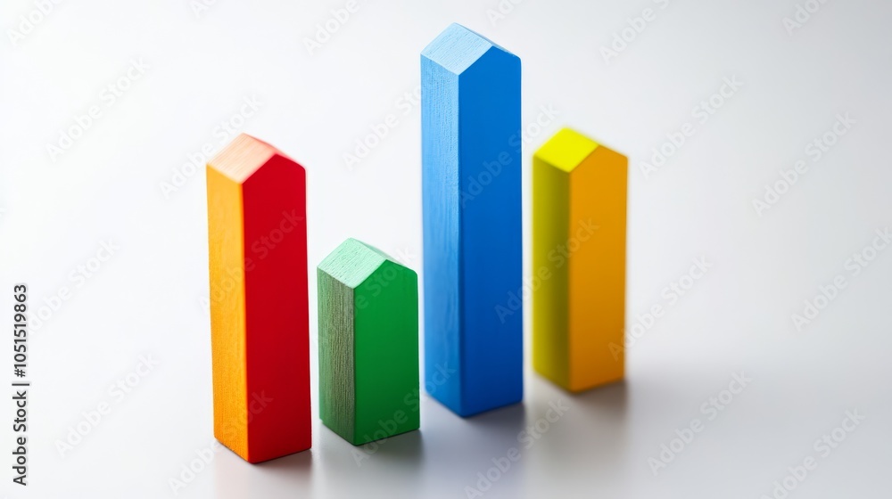 Colorful Bar Graph: A simple, yet powerful visual representation of growth and progress, showcasing four colorful bars rising to different heights against a clean white background. Colorful Bar Graph: A simple, yet powerful visual representation of growth and progress, showcasing four colorful bars rising to different heights against a clean white background.