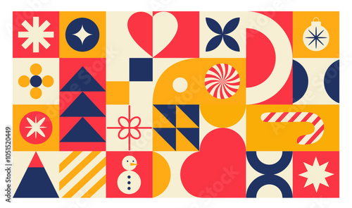 Christmas geometric abstract background. Advent calendar. Concept minimal season design. Vector colorful illustration. 