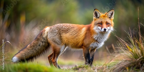 Wallpaper Mural Red fox hunting in its natural habitat, with its characteristic red fur and bushy tail, red fox, wildlife, predator, hunting, nature Torontodigital.ca