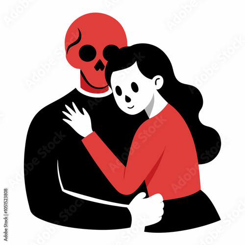 A couple hugging with a skull vector illustration on white background