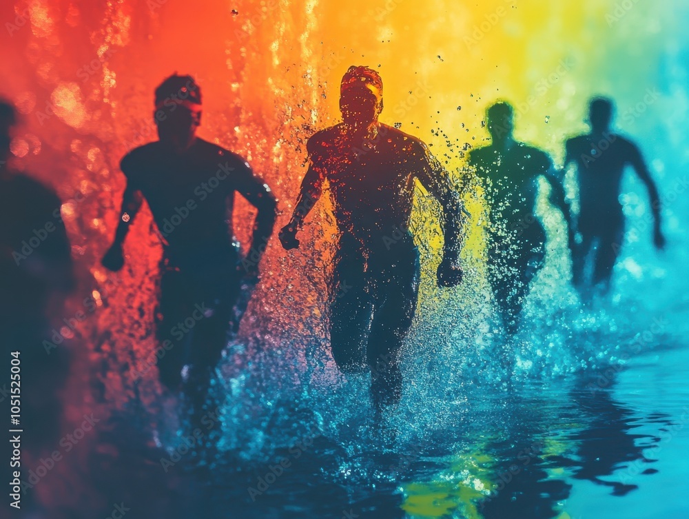 Athletes competing in a swimming race, focus on intensity, clear water ...