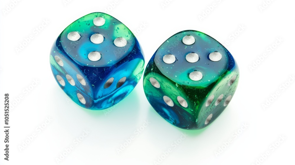 Blue and green gambling dices, macro isolated on white background, top view --ar 16:9 --style raw --v 6.1 Job ID: 52945004-261f-4da7-823f-7709babff423 Blue and green gambling dices, macro isolated on white background, top view --ar 16:9 --style raw --v 6.1 Job ID: 52945004-261f-4da7-823f-7709babff423
