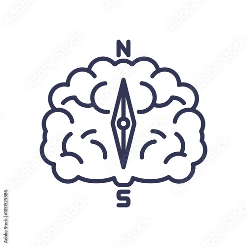 A brain with a compass symbolizes mental guidance and direction.