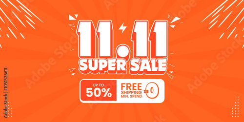 11 11 super sale promo banner with discount offer. 11 11 shopping festival super sale banner. Flash sale special offer banner for social media post or website banner. Flash sale campaign