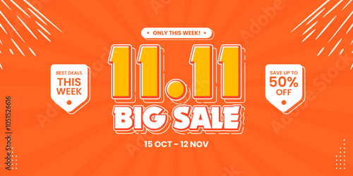 11 11 super sale promo banner with discount offer. 11 11 shopping festival super sale banner. Flash sale special offer banner for social media post or website banner. Flash sale campaign