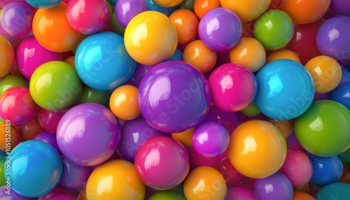 A bunch of colorful balls are piled up. The balls are of different colors, including blue, green, yellow, and red