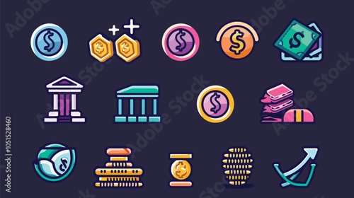 exchange bill icons set