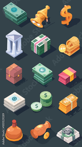 exchange bill icons set