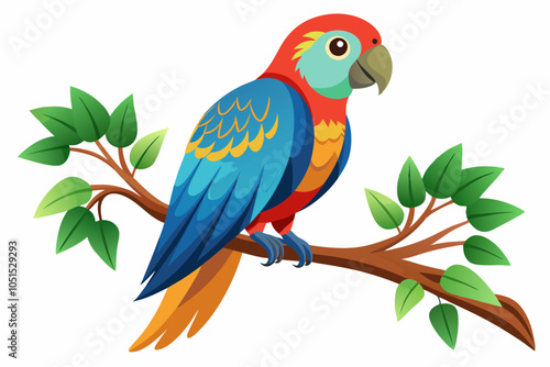 Lori parrot Bird vector style with a tree branch on a white background