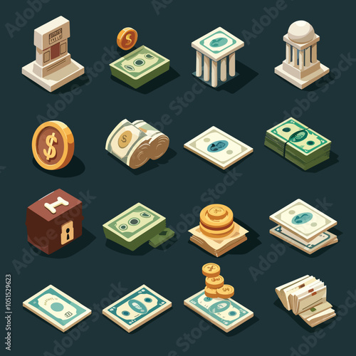 exchange bill icons set