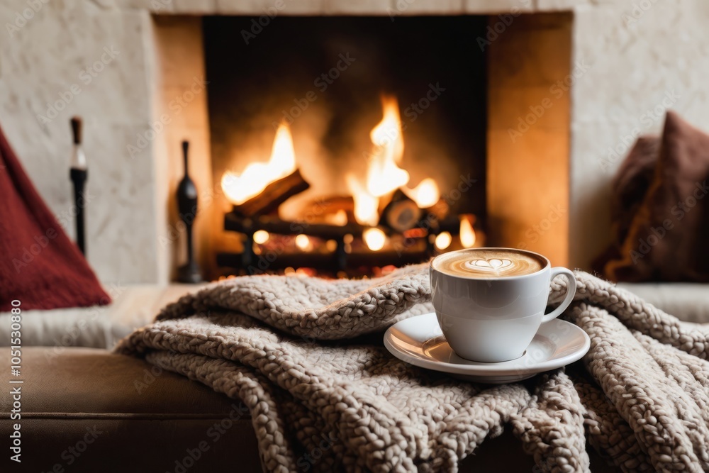 A glowing red fireplace on a Christmas-themed still life with warm candlelight surrounded by festive decorations in a dark, romantic setting A glowing red fireplace on a Christmas-themed still life with warm candlelight surrounded by festive decorations in a dark, romantic setting