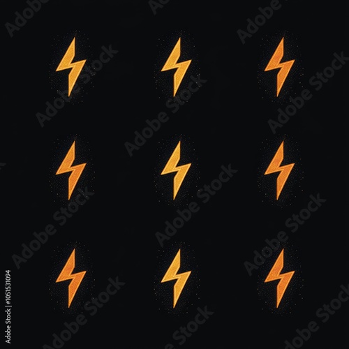 A grid of lightning bolt icons in various shades of orange on a black background.