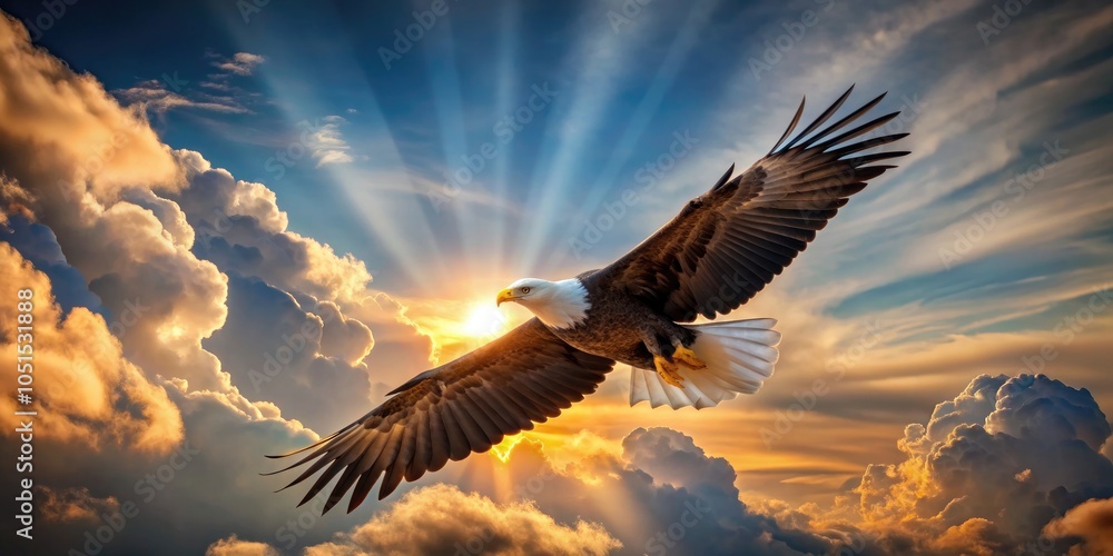 Obraz premium A majestic eagle soaring through the sky with artificial intelligence capabilities, eagle, bird, predator, flying, wings