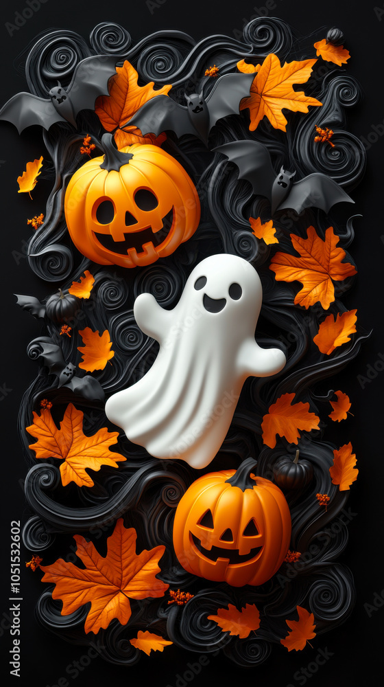 ghost and pumpkins on a gray background helloween day ghost and pumpkins on a gray background helloween day