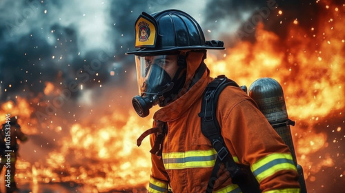 courageous firefighter battles a raging blaze