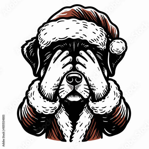 Rottweiler in Santa Claus Costume with Facepalm Gesture A Comical Holiday Moment