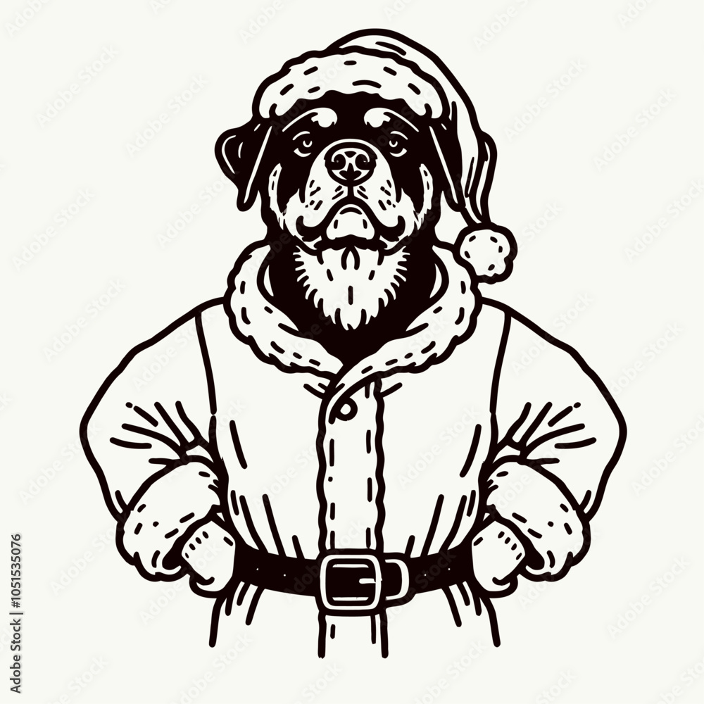 Rottweiler Dog Dressed in Santa Claus Costume with Hands on Hips for Festive Cheer Rottweiler Dog Dressed in Santa Claus Costume with Hands on Hips for Festive Cheer