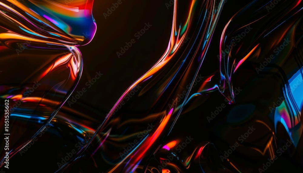 Obraz premium abstract 3D figure on a black background. Portal with light effects for banner or poster. Abstract rainbow distortion refraction background