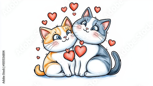 Adorable cartoon cats embracing with hearts a heartwarming illustration of feline affection perfect for valentine's day and pet lovers photo