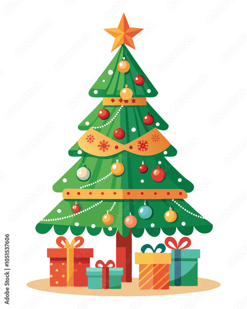 Naklejka premium Christmas tree with colorful decorations, christmas greetings mockup