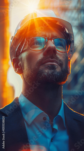 Portrait of Engineering wearing helmet and safety unifrom standing in factory photo