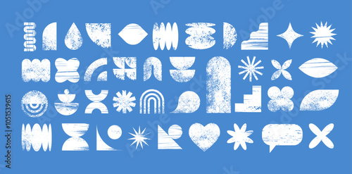 Abstract geometric graphic shapes, elements, various forms collection, Brutalist vector shapes, trendy retro design symbols