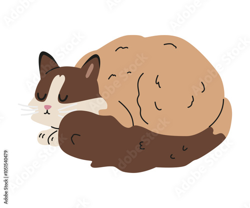 Cute cat sleeping flat vector illustration isolated on white.
