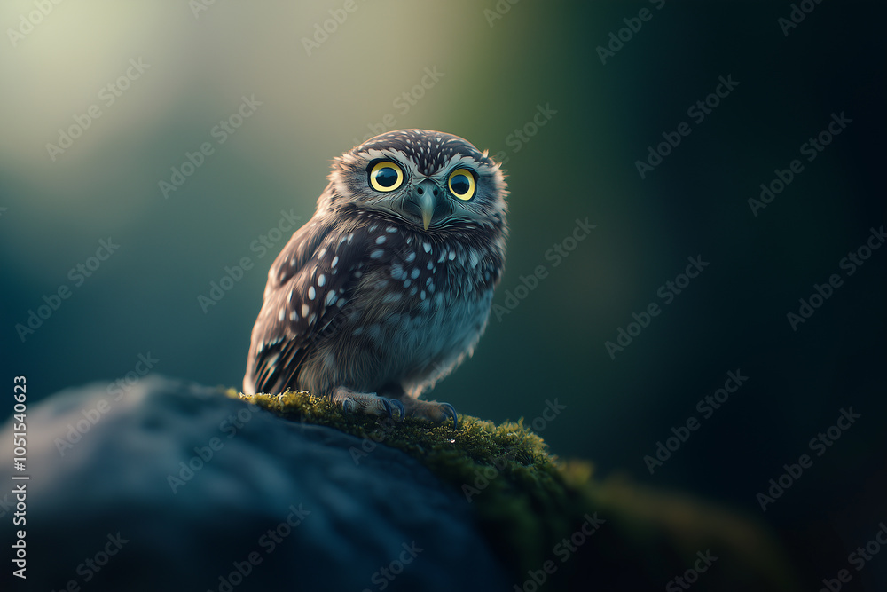 Close-Up of Small Owl on Mossy Rock
Close-Up of Small Owl on Mossy Rock