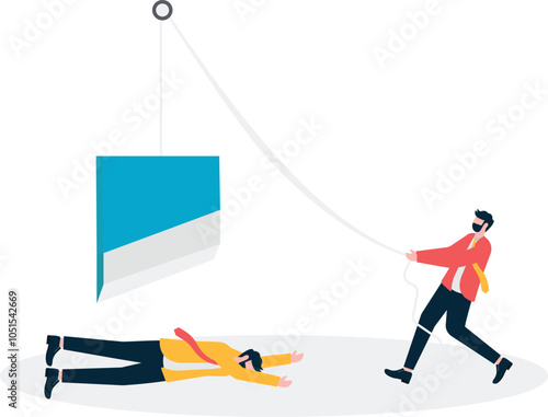 Businessmen lined up to walk past the guillotine and fired


