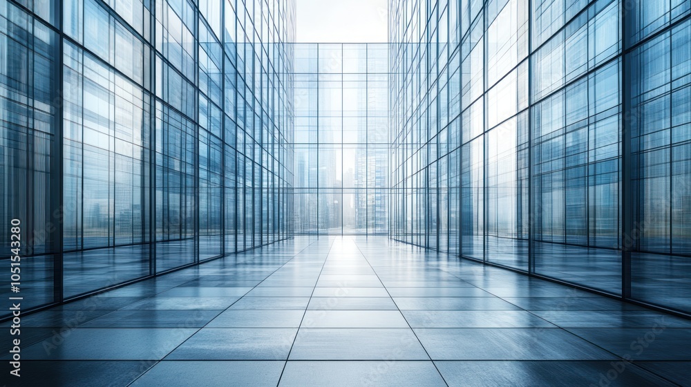 A modern glass corridor with reflections and light, showcasing contemporary architectural design. A modern glass corridor with reflections and light, showcasing contemporary architectural design.