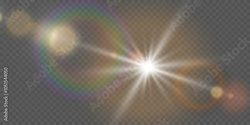 Light glare from the lens and light. On a transparent background.
