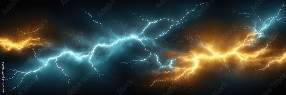 Fototapeta premium Thunder light Yellow and turquoise smoke cloud Realistic lightning glowing