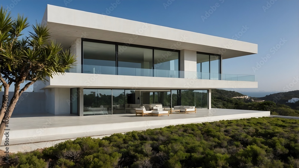 Ultra-Modern Minimalist House with Expansive White Walls and Glass Panels (AI-Generated) Ultra-Modern Minimalist House with Expansive White Walls and Glass Panels (AI-Generated)