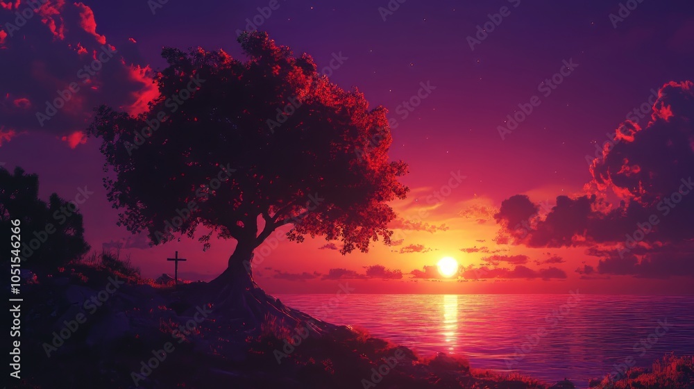 Obraz premium A lone tree stands on the horizon