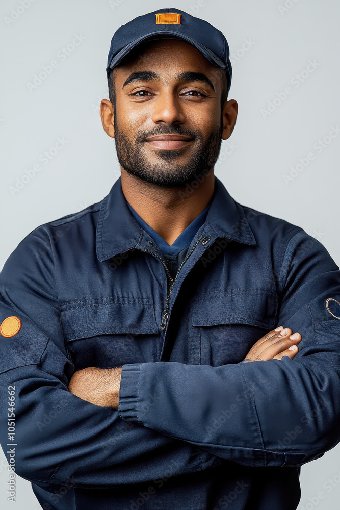 Close-up of a young industrial worker in an orange jumpsuit and safety helmet, posing confidently in a studio environment.
Close-up of a young industrial worker in an orange jumpsuit and safety helmet, posing confidently in a studio environment.
