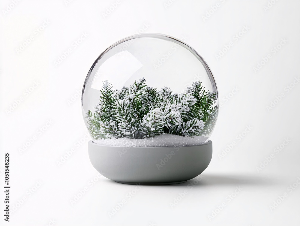 Snow globe with sparkling holiday garland, isolated on white, cozy Christmas feel, watercolor style Snow globe with sparkling holiday garland, isolated on white, cozy Christmas feel, watercolor style