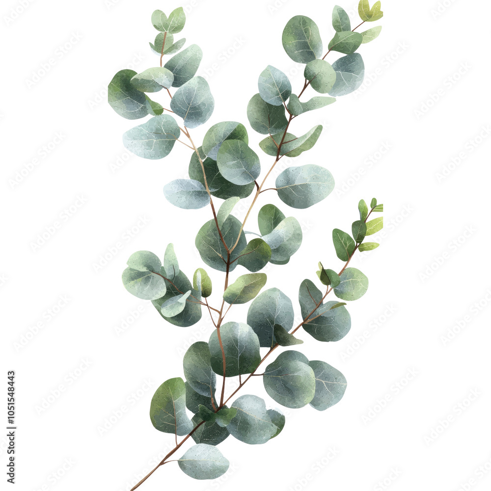Obraz premium Eucalyptus Branch with Green Leaves Isolated on Black Background