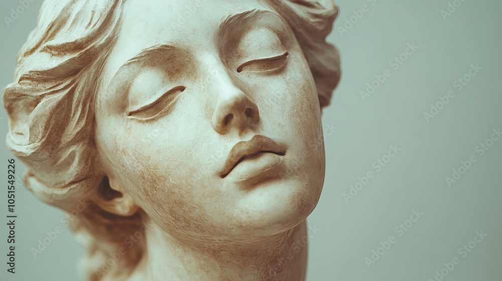 Classical music concept, the head of an abstract fictional ancient female statue Classical music concept, the head of an abstract fictional ancient female statue