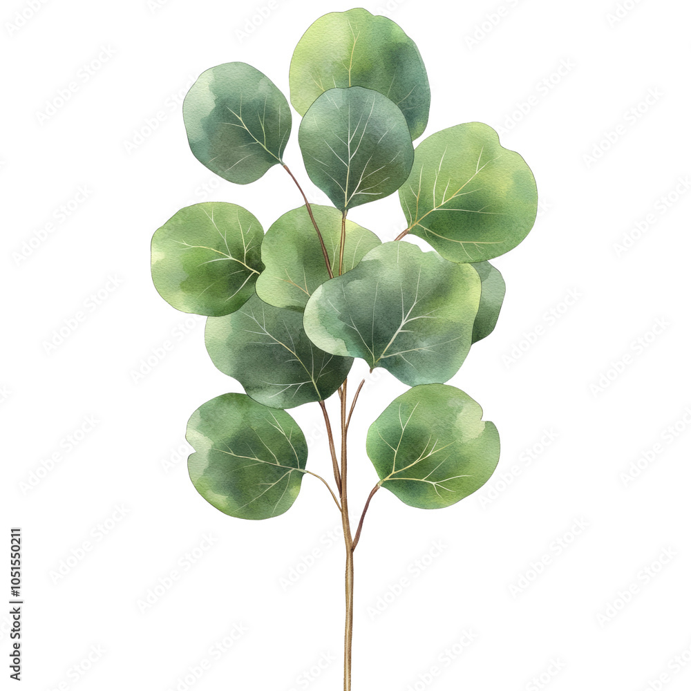 Obraz premium Watercolor Eucalyptus Branch with Green Leaves