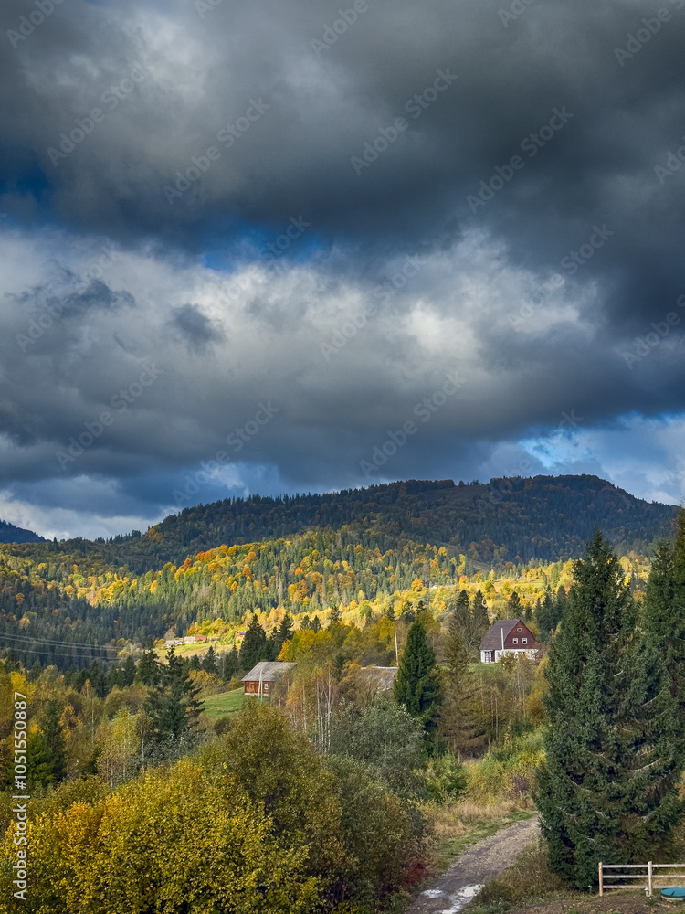 The landscape of Carpathian Mountains in the cloudy weather. Perfect weather condition in the autumn season The landscape of Carpathian Mountains in the cloudy weather. Perfect weather condition in the autumn season