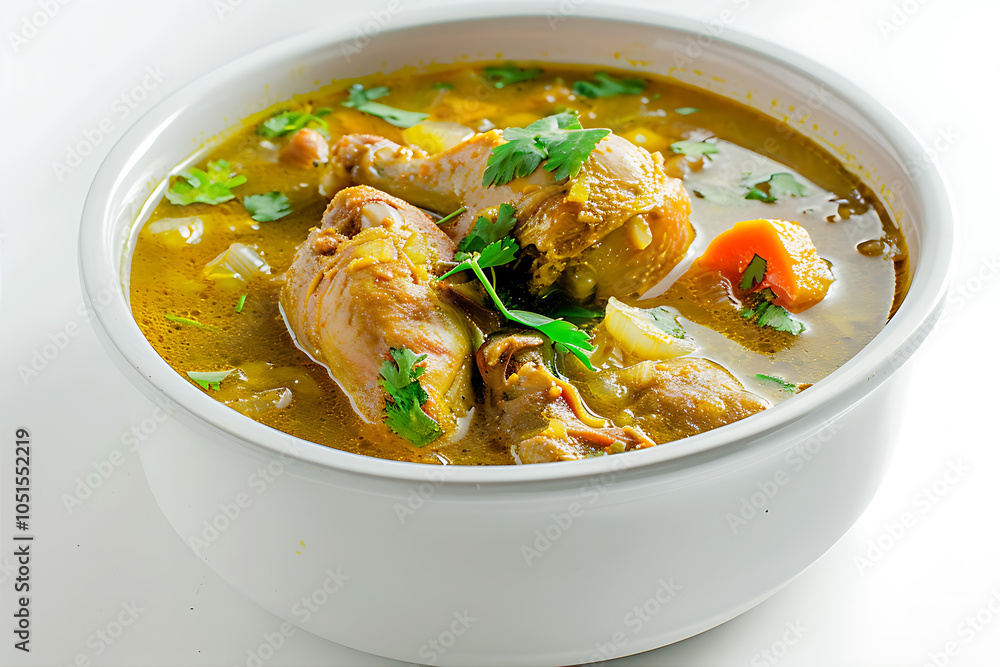 Guinea fowl mulligatawny soup in a white ceramic bowl-2 (1) Guinea fowl mulligatawny soup in a white ceramic bowl-2 (1)
