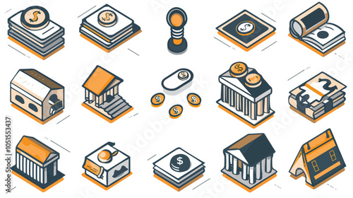 Money loan contract icons set