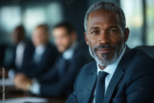 Mature business professional sitting in a boardroom meeting at work, Generative AI