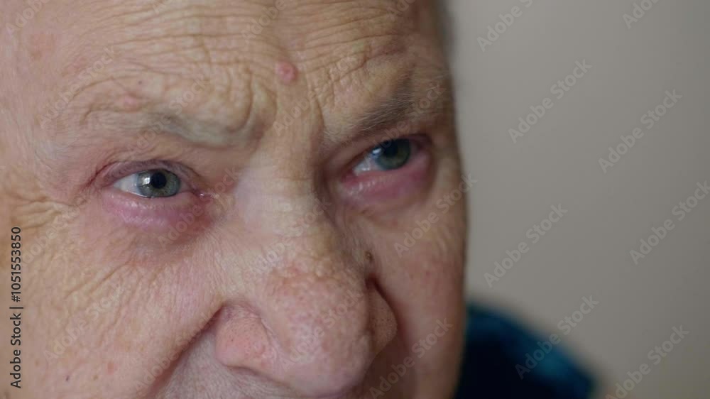 Close-up shot of a wise elderly woman, aged 90, attentively observing her surroundings. Her expressive eyes reveal her curiosity and deep understanding of the world around her. Close-up shot of a wise elderly woman, aged 90, attentively observing her surroundings. Her expressive eyes reveal her curiosity and deep understanding of the world around her.